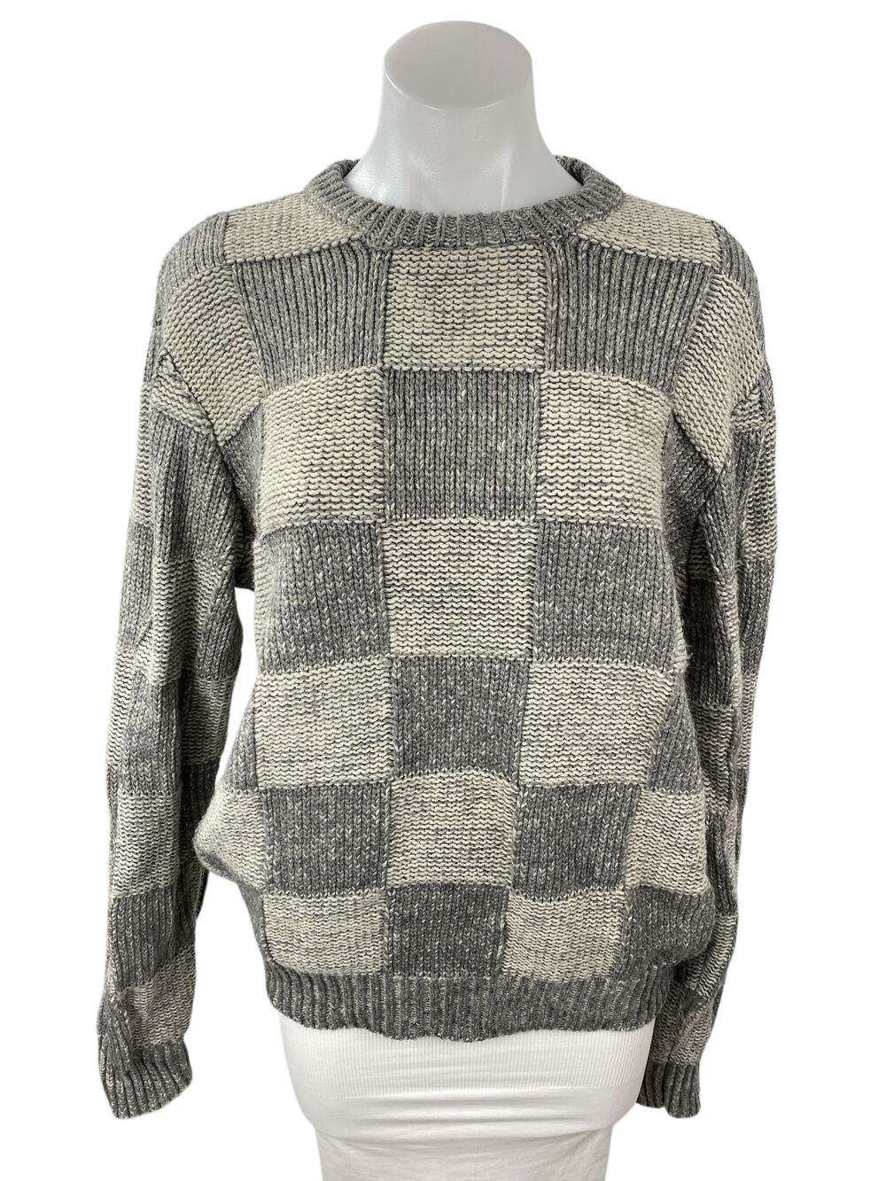Frank and Oak Women's Gray Wool Checkered Gingham Long Sleeve Sweater Top Sz M